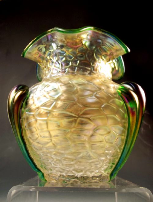 ART NOUVEAU KRALIK GLASS GREEN TRAIL VASE - ADDITIONAL PHOTO 2