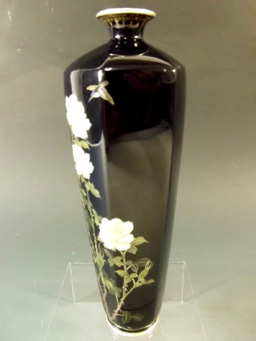 JAPANESE SILVER WIRE CLOISONNE ENAMEL VASE BY MIWA TOMISABARO - ADDITIONAL PHOTO 1