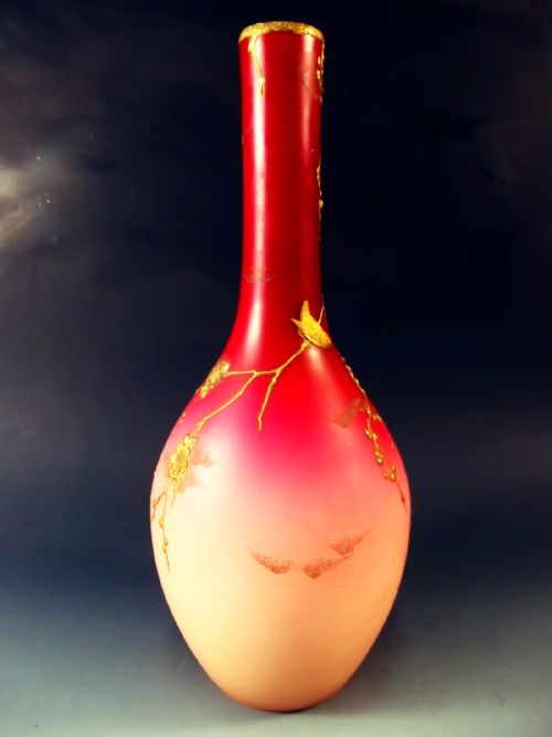 LARGE CASED PEACH BLOW GLASS VASE WITH GILT DECORATION THOMAS WEBB - ADDITIONAL PHOTO 7