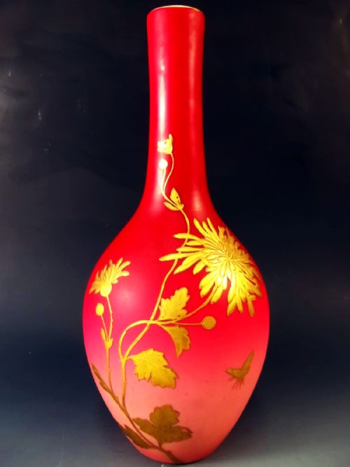 thomas webb cased peach blow glass vase gilt decoration - CATEGORY: ANTIQUE VASES - DATED 1880