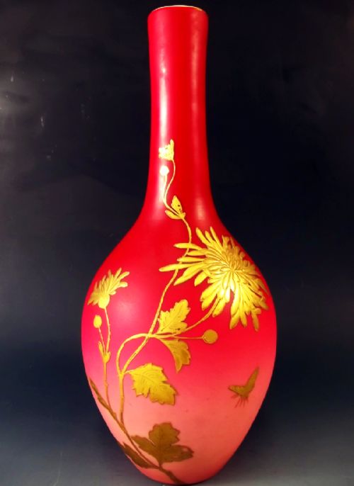 THOMAS WEBB CASED PEACH BLOW GLASS VASE GILT DECORATION - ADDITIONAL PHOTO 1
