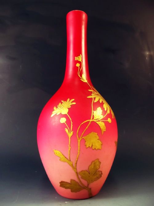 THOMAS WEBB CASED PEACH BLOW GLASS VASE GILT DECORATION - ADDITIONAL PHOTO 5