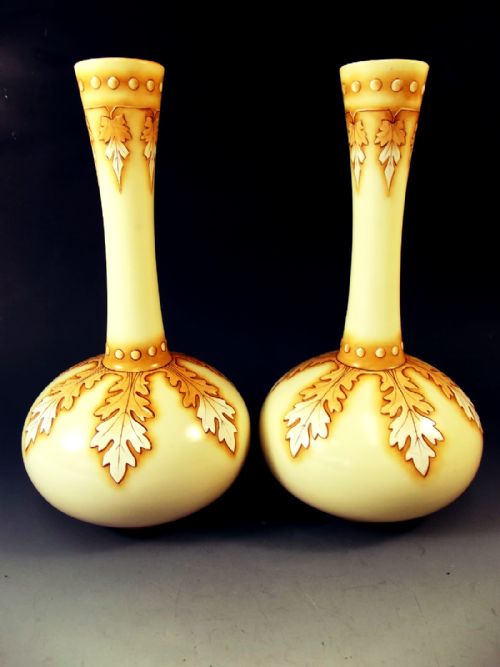pair harrach enamel globe shaft glass vases - CATEGORY: ANTIQUE VASES - DATED 1880