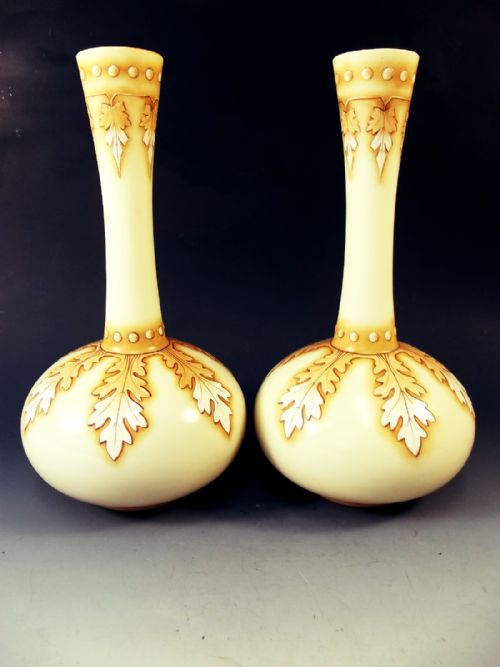 PAIR HARRACH ENAMEL GLOBE SHAFT GLASS VASES - ADDITIONAL PHOTO 1