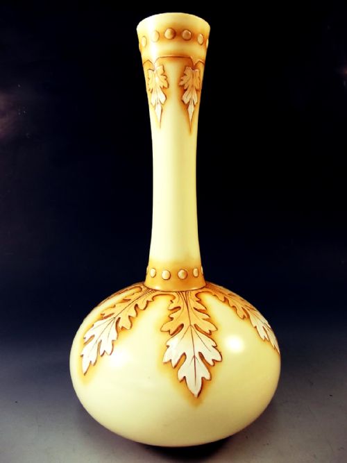 PAIR HARRACH ENAMEL GLOBE SHAFT GLASS VASES - ADDITIONAL PHOTO 2