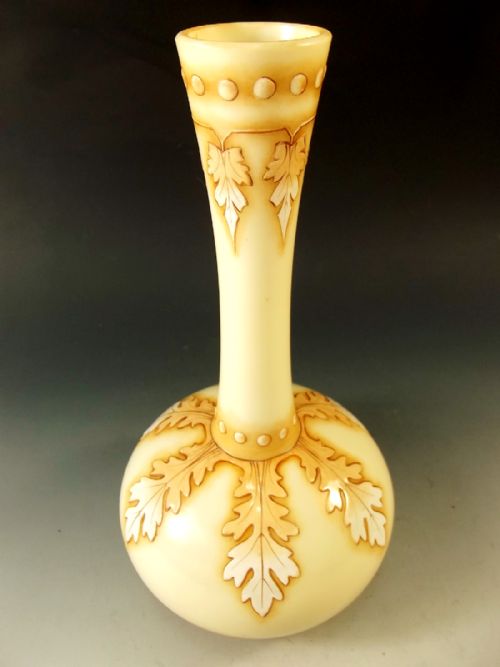 PAIR HARRACH ENAMEL GLOBE SHAFT GLASS VASES - ADDITIONAL PHOTO 3
