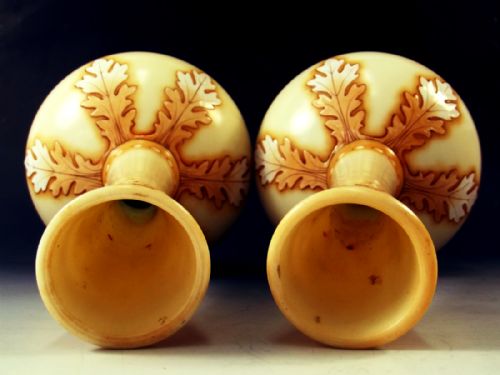 PAIR HARRACH ENAMEL GLOBE SHAFT GLASS VASES - ADDITIONAL PHOTO 7