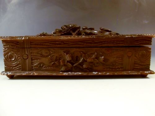 BLACK FOREST CARVED WOOD GLOVE BOX C1890 - ADDITIONAL PHOTO 2