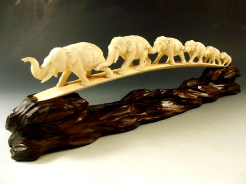 japanese meiji period ivory elephant bridge on stand - CATEGORY: ANTIQUE MISCELLANEOUS - DATED 1890