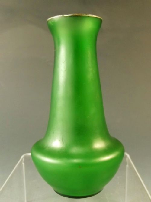 GOLDBERG GREEN GLASS VASE WITH APPLIED SILVER DECORATION - ADDITIONAL PHOTO 3