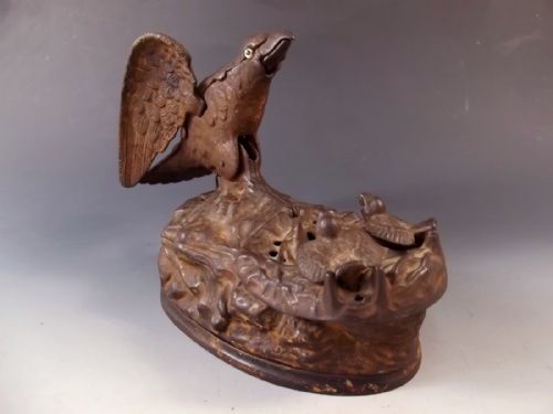 ORIGINAL CAST IRON EAGLE AND EAGLETS MECHANICAL MONEY BANK - ADDITIONAL PHOTO 3