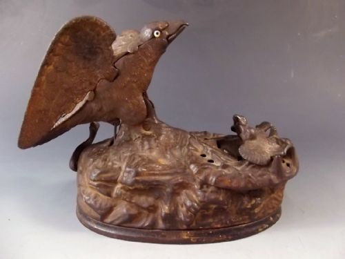 ORIGINAL CAST IRON EAGLE AND EAGLETS MECHANICAL MONEY BANK - ADDITIONAL PHOTO 4