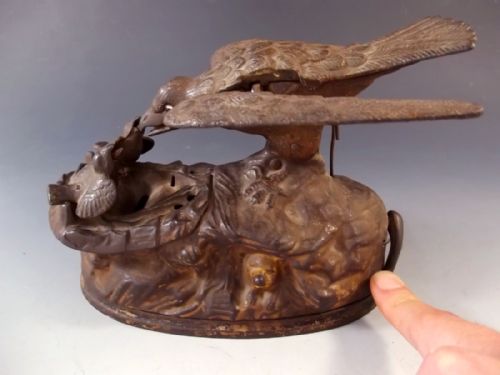 ORIGINAL CAST IRON EAGLE AND EAGLETS MECHANICAL MONEY BANK - ADDITIONAL PHOTO 7