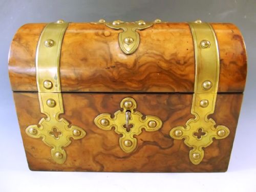brass bound walnut veneered writing box - CATEGORY: ANTIQUE BOXES - DATED 1890