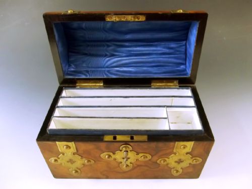 BRASS BOUND WALNUT VENEERED WRITING BOX - ADDITIONAL PHOTO 5