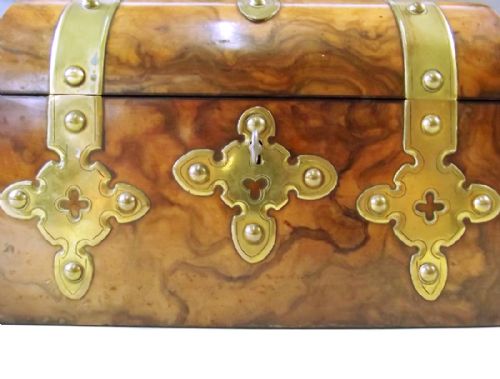 BRASS BOUND WALNUT VENEERED WRITING BOX - ADDITIONAL PHOTO 6
