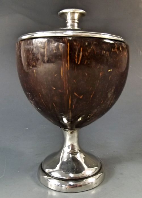 HALLMARKED STERLING SILVER COCONUT SHELL POWDER BOX - ADDITIONAL PHOTO 1