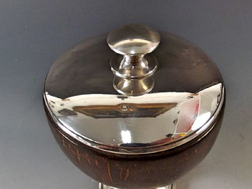 HALLMARKED STERLING SILVER COCONUT SHELL POWDER BOX - ADDITIONAL PHOTO 2