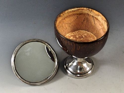 HALLMARKED STERLING SILVER COCONUT SHELL POWDER BOX - ADDITIONAL PHOTO 3