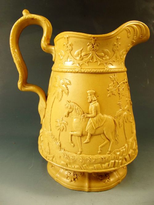 cobridge earthedware jug by jones and walley good samaritan - CATEGORY: ANTIQUE JUGS - DATED 1850