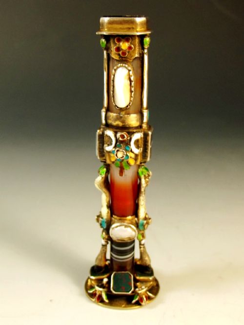 continental silver gilt enamel hardstone seal - CATEGORY: ANTIQUE MISCELLANEOUS - DATED 1860