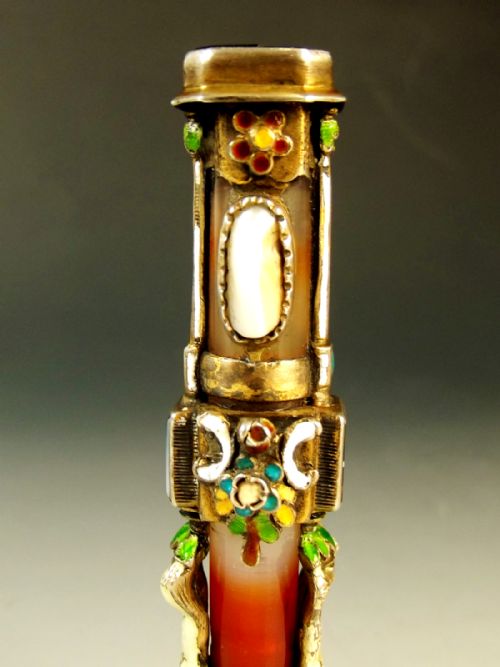 CONTINENTAL SILVER GILT ENAMEL HARDSTONE SEAL - ADDITIONAL PHOTO 2