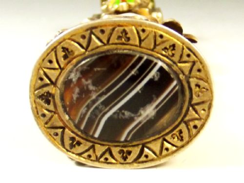 CONTINENTAL SILVER GILT ENAMEL HARDSTONE SEAL - ADDITIONAL PHOTO 6