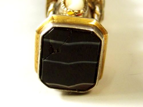 CONTINENTAL SILVER GILT ENAMEL HARDSTONE SEAL - ADDITIONAL PHOTO 7