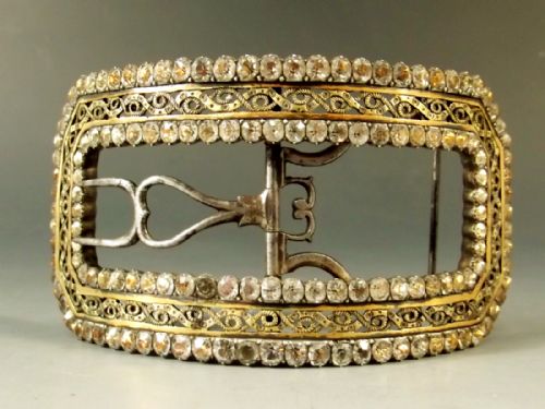 french silver rose gold rhinestone set shoe buckle c1770 - CATEGORY: ANTIQUE MISCELLANEOUS - DATED 18TH CENTURY