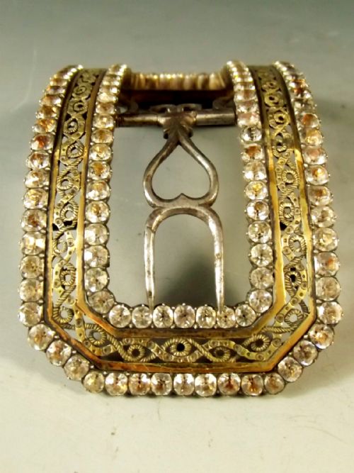 FRENCH SILVER ROSE GOLD RHINESTONE SET SHOE BUCKLE C1770 - ADDITIONAL PHOTO 1