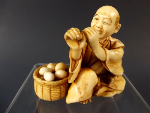 japanese meiji period ivory okimono the egg tester - CATEGORY: ANTIQUE MISCELLANEOUS - DATED 1890