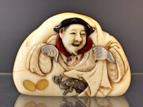 japanese meiji period ivory shibayama daikoku netsuke - CATEGORY: ANTIQUE MISCELLANEOUS - DATED 1890