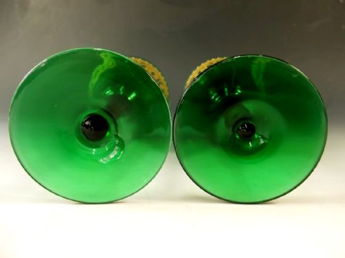 PAIR VENITIAN GILDED GREEN WINE GLASS C1890 - ADDITIONAL PHOTO 4