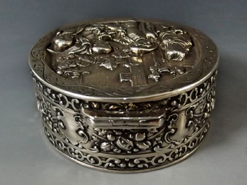 HANAU SILVER BOX EMBOSSED WITH TAVERN SCENE 1909 - ADDITIONAL PHOTO 5