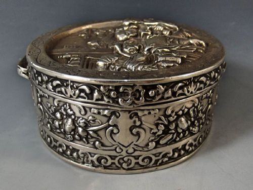 HANAU SILVER BOX EMBOSSED WITH TAVERN SCENE 1909 - ADDITIONAL PHOTO 6