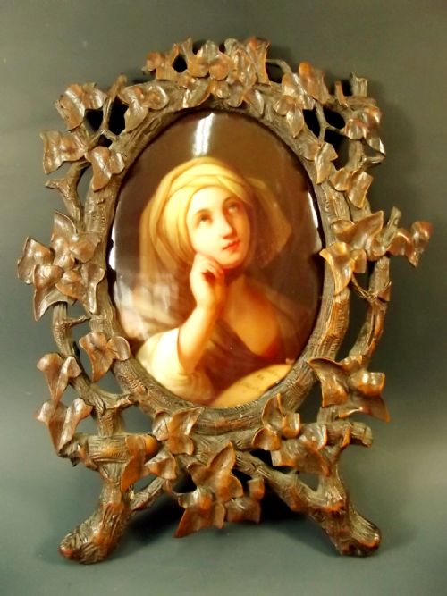 kpm painted porcelain plaque in black forest frame - CATEGORY: ANTIQUE ART - DATED 1870