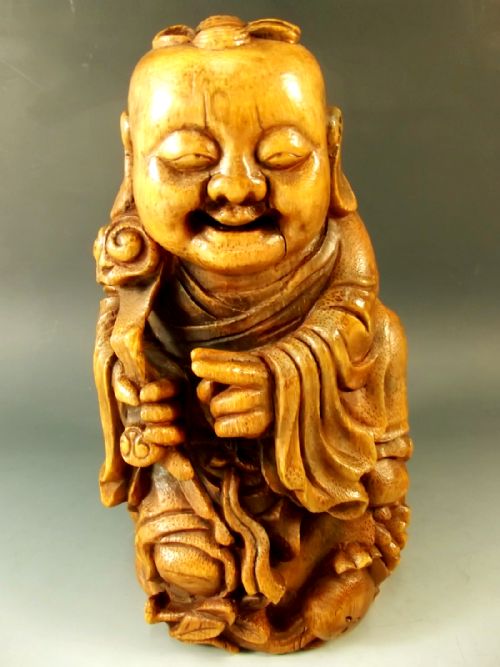 CHINESE BAMBOO CARVING OF A DEITY C1880 - ADDITIONAL PHOTO 1
