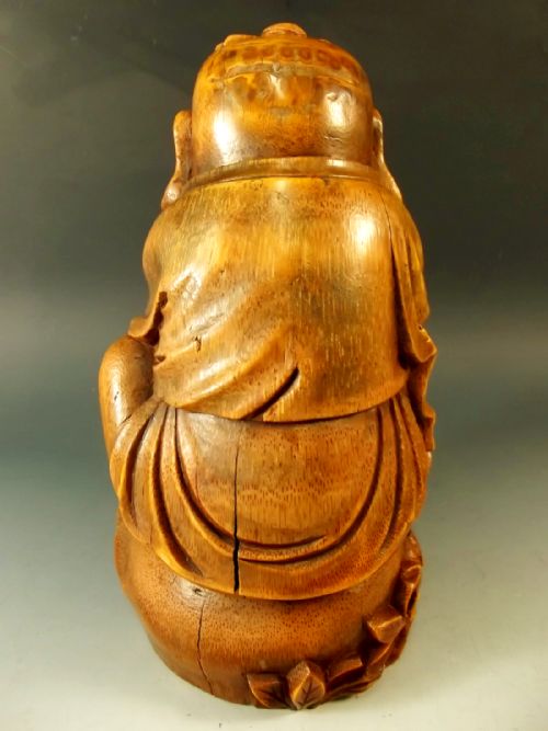 CHINESE BAMBOO CARVING OF A DEITY C1880 - ADDITIONAL PHOTO 3