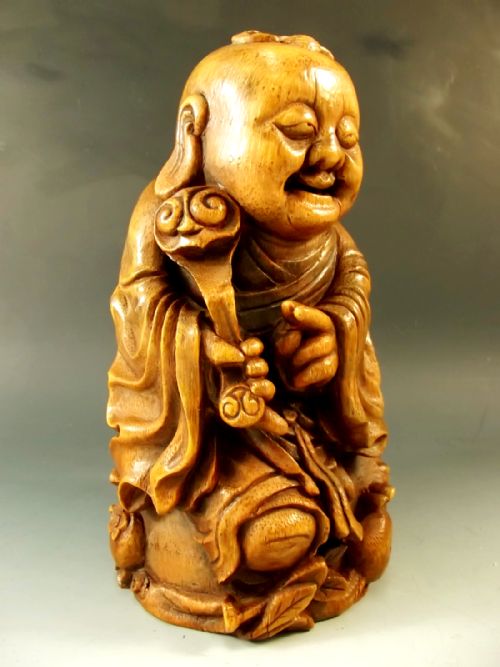 CHINESE BAMBOO CARVING OF A DEITY C1880 - ADDITIONAL PHOTO 5