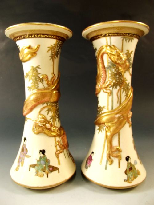 pair of japanese satsuma dragon moulded vases meiji period - CATEGORY: ANTIQUE VASES - DATED 1890
