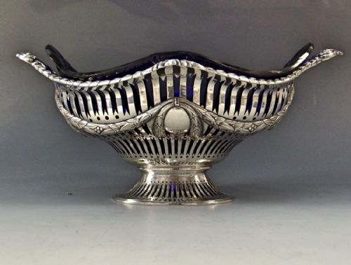 PAIR HALLMARKED SILVER BLUE GLASS LINED COMPORTS 1892 - ADDITIONAL PHOTO 1