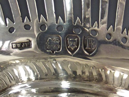 PAIR HALLMARKED SILVER BLUE GLASS LINED COMPORTS 1892 - ADDITIONAL PHOTO 5