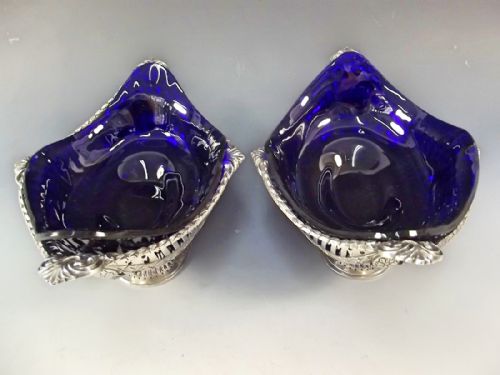 PAIR HALLMARKED SILVER BLUE GLASS LINED COMPORTS 1892 - ADDITIONAL PHOTO 7
