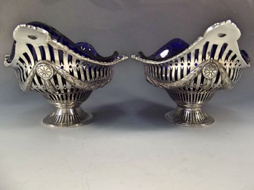 PAIR HALLMARKED SILVER BLUE GLASS LINED COMPORTS 1892 - ADDITIONAL PHOTO 8