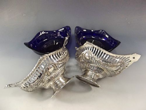 PAIR HALLMARKED SILVER BLUE GLASS LINED COMPORTS 1892 - ADDITIONAL PHOTO 9