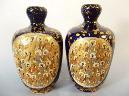 pr japanese satsuma porcelain vases meiji period - CATEGORY: ANTIQUE VASES - DATED 1890