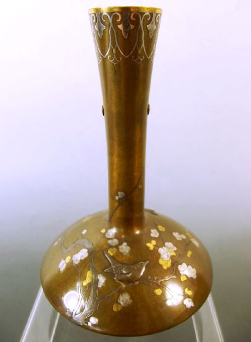 japanese onlaid mixed metal vase meiji period - CATEGORY: ANTIQUE VASES - DATED 1890