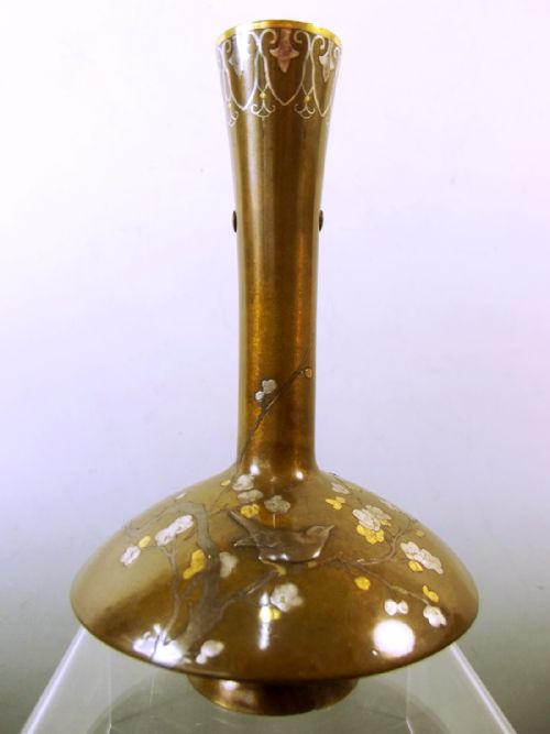 JAPANESE ONLAID MIXED METAL VASE MEIJI PERIOD - ADDITIONAL PHOTO 1