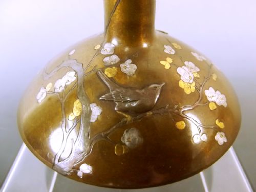 JAPANESE ONLAID MIXED METAL VASE MEIJI PERIOD - ADDITIONAL PHOTO 2