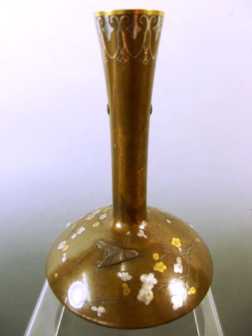 JAPANESE ONLAID MIXED METAL VASE MEIJI PERIOD - ADDITIONAL PHOTO 3